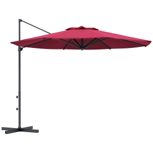 Outsunny Chapéu de Sol Excêntrico Ø294x242 cm Chapéu de Sol com Altura Ajustável Mastro Giratório 360° Ângulo Ajustável Vinho