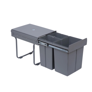 HOMCOM Cubos de Lixo para Cozinha com 3 recipientes de Reciclagem Removíveis 1x20L e 2x10L Metal e Plástico 48x34,2x41,8cm Cinza