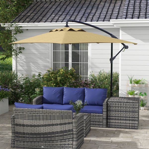 Outsunny Chapéu de Sol Excêntrico 294x193 cm Chapéu de Sol de Jardim com Base Cruzada e Manivela Impermeavel Proteção UV Marrom - Image 2