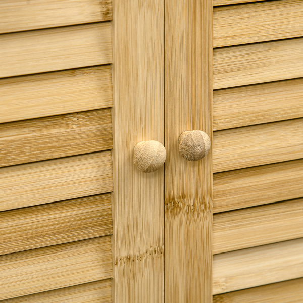 HOMCOM Armário Auxiliar Casa de Banho de Bambu com 2 Portas Compartimento Aberto e Prateleira Ajustável 50x25,5x92 cm Madeira - Image 7