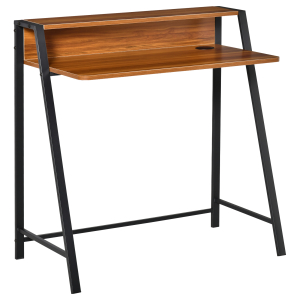 HOMCOM Secretária Mesa de Computador 84x45x85cm com Bancada de Madeira e Pés de Metal Estilo Moderno para Escritório Estúdio Dormitório Carga Máxima 20kg Nogueira e Preto