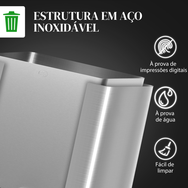 HOMCOM Balde de Lixo de Cozinha com 3 Compartimentos 3x15L com Pedais Tampas com Fechamento Suave e Cubo Amovível Prata - Image 8