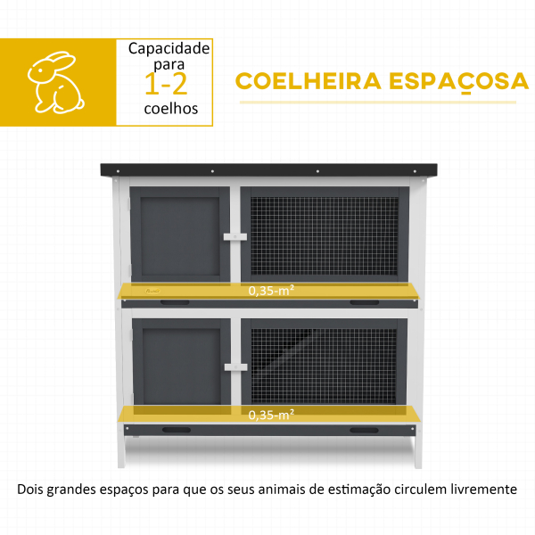 PawHut Coelheira de Madeira de 2 Pisos com Teto Asfáltico Bandejas Amovíveis e Rampa para 2 Coelhos 97x44x91 cm Cinza - Image 5