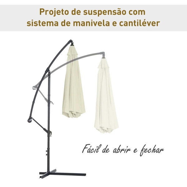 Outsunny Chapéu de Sol de Jardim Ø300x260cm Chapéu de Sol Excêntrico Inclinável com Manivela Base Cruzada e Suporte de Metal 8 Hastes para Terraço Exterior Balcão Creme - Image 4
