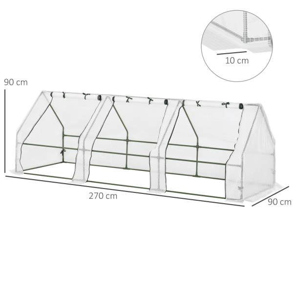 Outsunny Estufa de Jardim Terraço 270x90x90 cm Tipo Casa Tubo de Aço com 3 Janelas Estufa Pequena para Cultivo de Plantas Branco Translúcido - Image 3