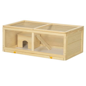 PawHut Gaiola para Hamster de Madeira Casa para Roedores com Tampa Abatível Painel de Acrílico Bandeja Amovível 100x58x38cm Madeira