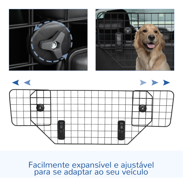 PawHut Grade de Segurança de Carro para Cães Universal Grade de Segurança para Cães com Largura Ajustável 90-120x40,5cm Preto - Image 7
