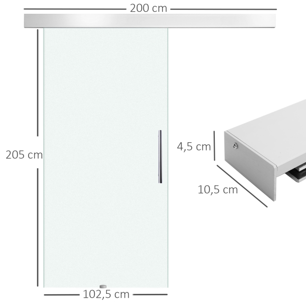 HOMCOM Porta de Correr de Vidro 102,5x205 cm Porta de Correr de Vidro com Trilho Translúcida - Image 3