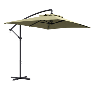 Outsunny Chapéu de Sol Excêntrico 294x193 cm Chapéu de Sol de Jardim com Base Cruzada e Manivela Impermeavel Proteção UV Bege