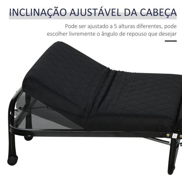HOMCOM Cama Dobrável 184x65 cm Cama Dobrável Ajustável em 5 Níveis Rodas Universáis e Estrutura de Metal Carga 120 kg Preto - Image 5