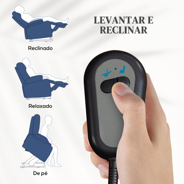HOMCOM Poltrona Relax Reclinável Elétrica Poltrona Levanta Pessoas com Controlo Remoto e Bolso Lateral 66x90x96 cm Azul - Image 4