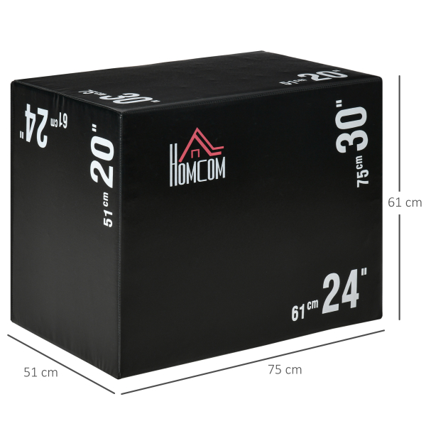 HOMCOM Caixa Pliometria com Fecho de Correr Caixa de Salto com 3 Diferentes Alturas Carga Máxima 120 kg 75x51x61 cm Preto - Image 3