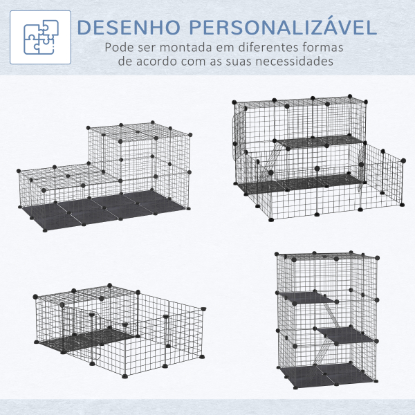 PawHut Recinto para Animais de Estimação de 3 Níveis com Rampas e Desenho Personalizável 70x70x105 cm Preto - Image 4
