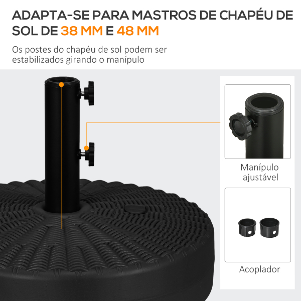 Outsunny Base para Chapéu de Sol Redondo Suporte para Chapéu de Sol Recarregável para Mastro de Chapéu de Sol Ø51x36 cm Negro - Image 4