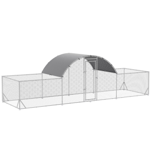 PawHut Galinheiro de Exterior de Aço Galvanizado para 12-14 Galinhas ao Ar Livre com 3 Ambientes 6,6x9x1,9m Prata