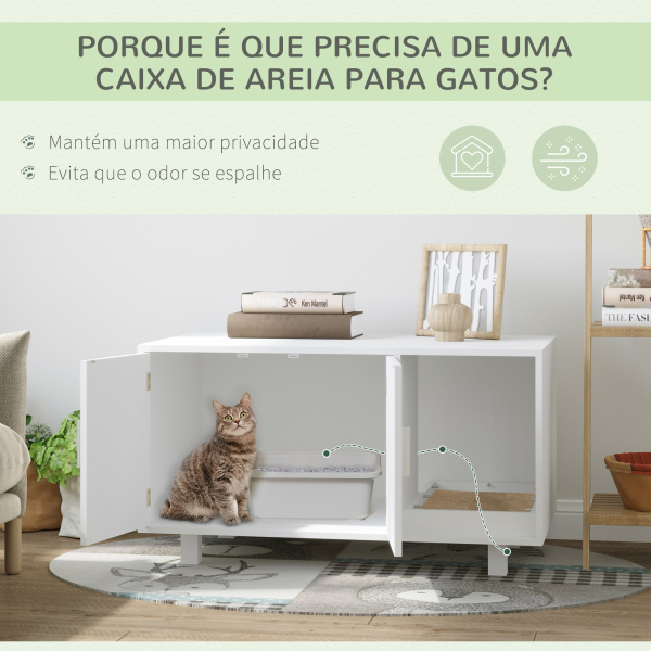 PawHut Móvel Caixa de Areia para Gatos com Porta com Arranhador Caixa de Areia para Gatos de Interior 91x52x50,5 cm Branco - Image 5