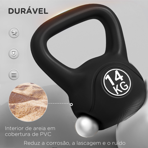 HOMCOM Peso Russo de 14 kg Kettlebell Fitness Preenchido de Areia com Punho Largo Antiderrapante 26x18x32 cm Preto - Image 5
