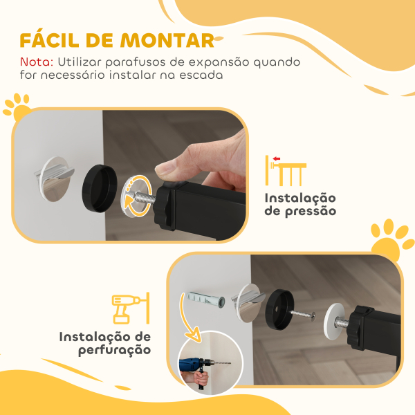 PawHut Barreira de Segurança Extensível para Portas e Escadas com Fechamento Automático e Sistema de Duplo Bloqueio 74-147,5x76,2 cm Preto - Image 7