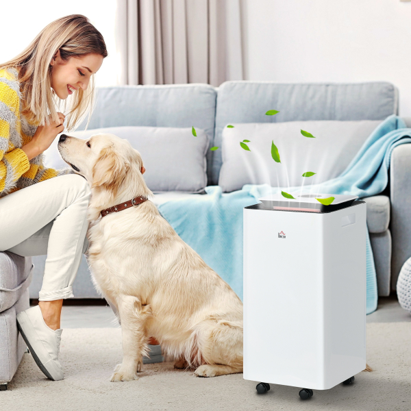 HOMCOM Desumidificador Elétrico 10L/dia Depósito 2,5L Silencioso com 5 Modos 2 Velocidades Ecrã LED e Temporizador 25x25x50,5 cm Branco - Image 2