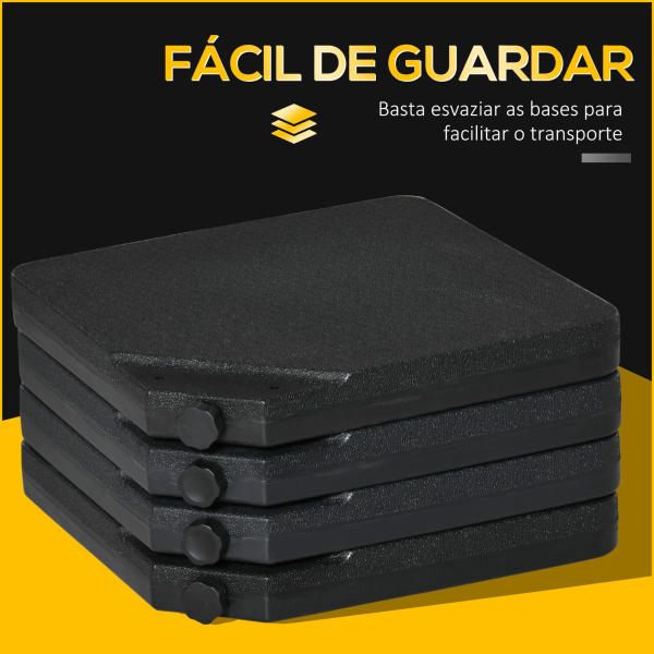 Outsunny Conjunto de Pesos para Base de Chapéu de Sol de 4 Peças Quadrado Preenchível 60 kg de Água 70 kg de Areia ou 80 kg Mixto Preto - Image 7