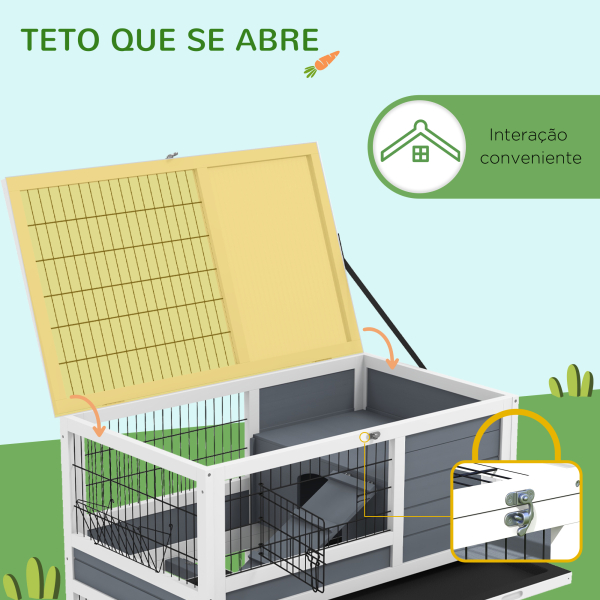 PawHut Coelheira de 2 Níveis 90x53x97 cm com Rodas Tejadilho Rebatível Tabuleiro Amovível Alimentador e Rampa cinzenta - Image 5