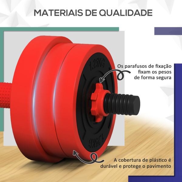 SPORTNOW Conjunto de Halteres 20kg 4 em 1 Conjunto de Pesos com Kettlebell Barra de Pesos para Treino de Força em Casa Ginásio Vermelho - Image 7