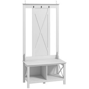 HOMCOM Móvel Cabide de Entrada de Madeira Móvel de Entrada com Banco 2 Prateleiras e 3 Ganchos para Pendurar 80,5x40x168 cm Branco