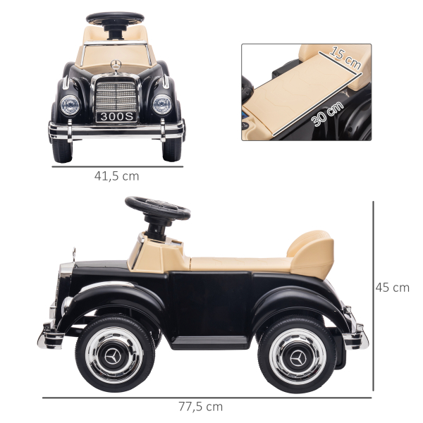 AIYAPLAY Carro Andador com Licença da Mercedes-Benz 300S com Armazenamento Volante Sistema Anti-Tombo  77,5x41,5x45 cm Preto - Image 3