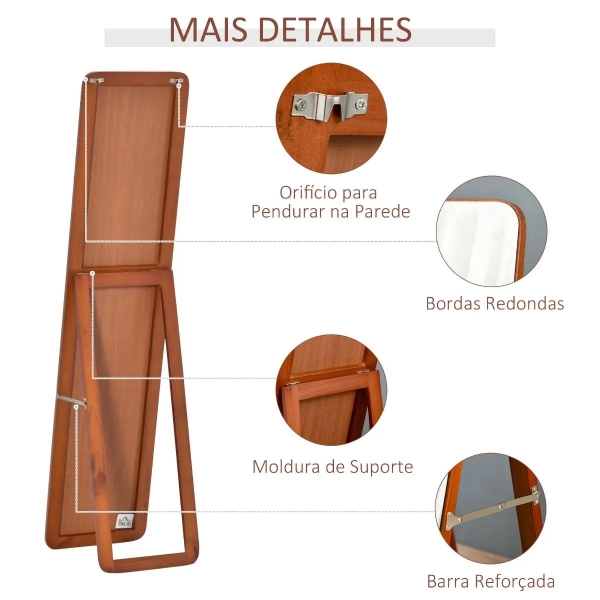 HOMCOM Espelho de pé de Corpo Inteiro Retangular Espelho de Parede com 2 Formas de Uso Estrutura de Madeira de Pinho para Dormitórios Sala de Estar Corredor 37x43x156cm Nogueira - Image 6