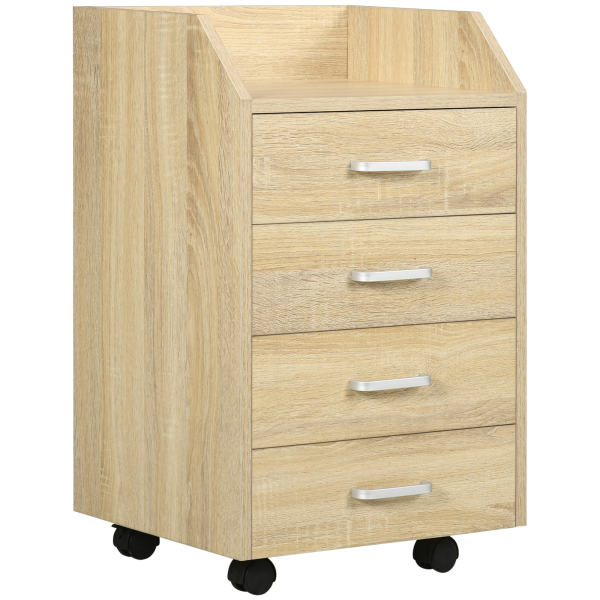 Vinsetto Bloco de Gavetas Móvel Auxiliar com 4 Gavetas Bancada Superior de Armazenamento 4 Rodas e 2 Freios para Estúdio Escritório 40x36x65cm Carvalho