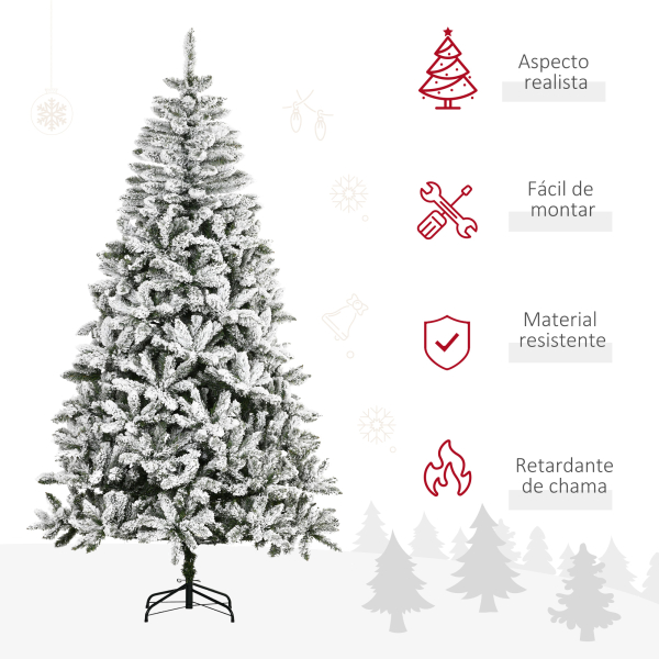 HOMCOM Árvore de Natal Artificial 225 cm com Neve Ignífugo com 1300 Ramos Folhas de PVC Base Dobrável Verde - Image 5
