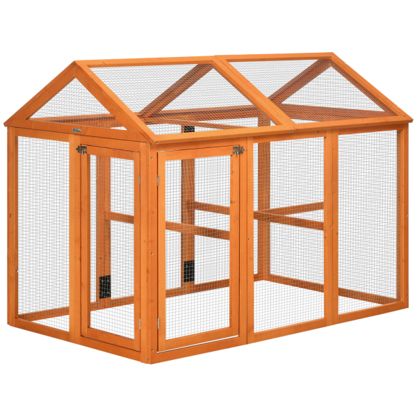 PawHut Galinheiro para Exterior 140x88,5x106 cm para 1-3 Galinhas com Estrutura de Madeira e 2 Portas com Fechadura  Madeira