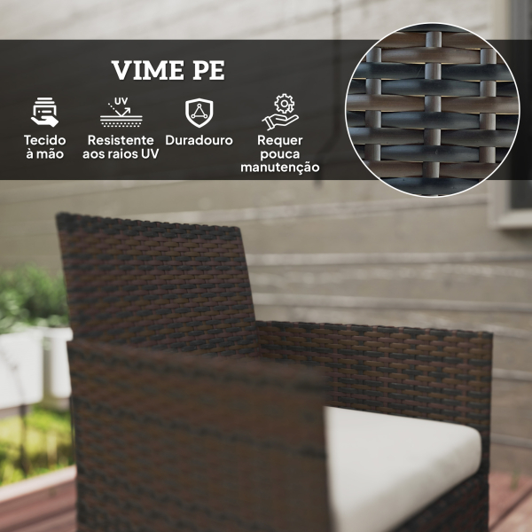 Outsunny Conjunto de Jardim em Vime com Almofadas Móveis de Exterior com 2 Poltronas Sofá de 2 Lugares Mesa com Vidro Marrom e Bege - Image 5