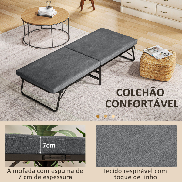 HOMCOM Cama Dobrável 70x180 cm com Colchão de Espuma Cama Dobrável com Encosto Ajustável em 5 Posições e Rodas Cinza - Image 4
