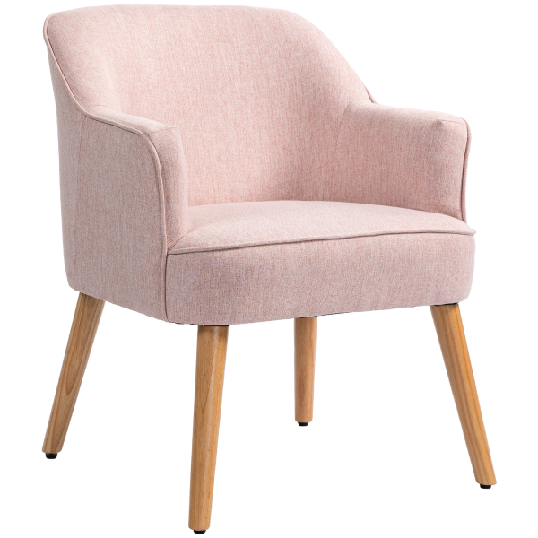 HOMCOM Poltrona Estilo Nórdico Estofada em Linho com Pés de Madeira para Dormitório Escritório Estúdio 64,5x65x79,5 cm Rosa - Image 8