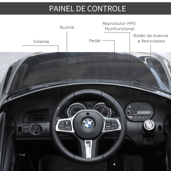 HOMCOM Carro elétrico para criança BMW 6GT para criança de 3-6 anos com controle remoto Carga 30 kg 106x64x51cm Preto - Image 6