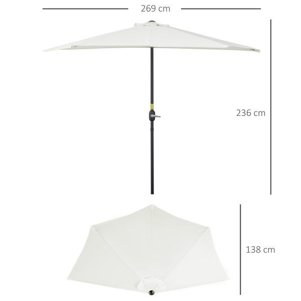 Outsunny Chapéu de Sol Semicircular 269x138x236cm Chapéu de Sol à Manivela para Jardim Terraço Pátio Piscina Creme - Image 3