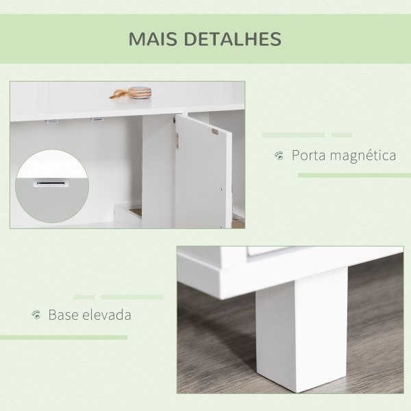 PawHut Móvel Caixa de Areia para Gatos com Porta com Arranhador Caixa de Areia para Gatos de Interior 91x52x50,5 cm Branco - Image 7