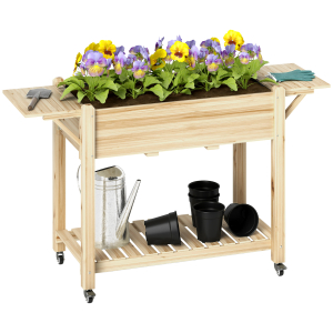 Outsunny Floreira de Madeira com Rodas Prateleira e Laterais Dobráveis para Cultivo de Flores Vegetais 45x52x86 cm Madeira