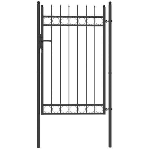 Outsunny Porta de Jardim 89x147,5 cm Porta para Vedação de Barra de Aço Galvanizado com Puxador Fechadura e 3 Chaves Preto