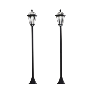 Outsunny Conjunto de Candeeiros Solares de Jardim com Luzes LED Branca 3500K Impermeável IP44 Sensor de Noite 2 Candeeiros de Exterior para Terraço Pátio 18,5x18,5x129cm Preto