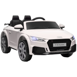 HOMCOM Carro Elétrico Audi TT para Crianças acima de 3 Anos com Controlo Remoto Música e Luzes Bateria 12V 102x60x44 cm Branco