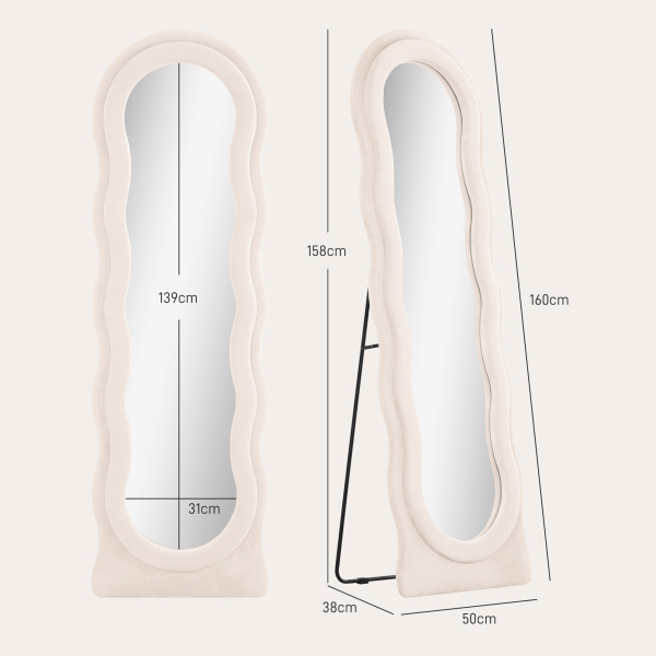 HOMCOM Espelho de Pé 50x160 cm Espelho de Corpo Inteiro ou de Parede com Desenho Assimétrico e Estrutura de Veludo Creme - Image 3