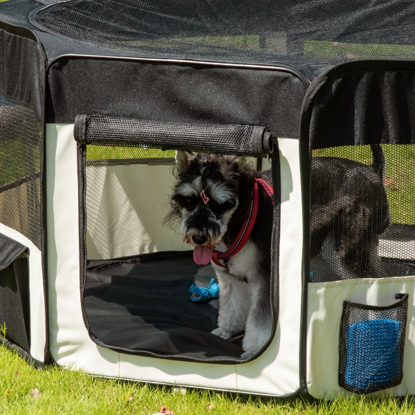 PawHut Parque para Animais de Estimação Dobrável com 2 Portas e Almofada Tecido Oxford Ø120x58 cm Preto - Image 8