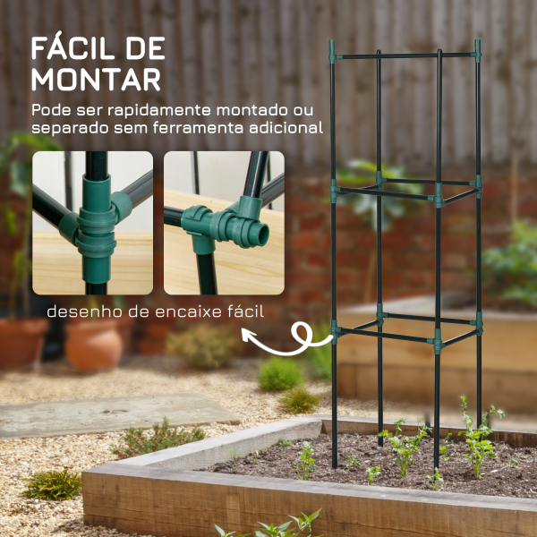 Outsunny Conjunto de 3 Suportes para Plantas Trepadeiras Torre de Treliça para Plantas Frutas Verduras 38x38x182 cm Verde - Image 5