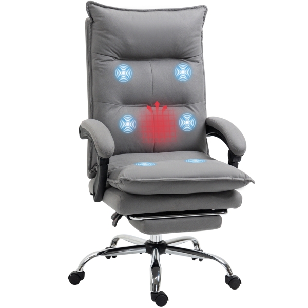 Vinsetto Cadeira de Escritório com 6 Pontos de Massagem e 5 Modos Reclinável com Função de Aquecimento 66x74x114-121,5 cm Cinza