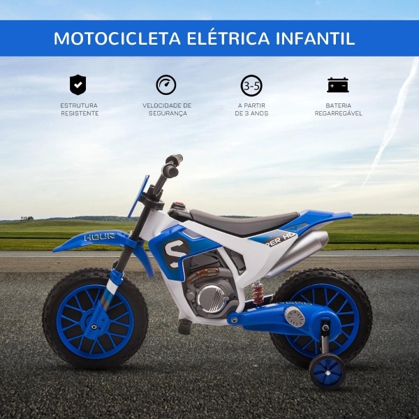 HOMCOM Mota Elétrica para Crianças acima de 3 Anos 12V Mota de Brinquedo Infantil com 2 Rodas de Equilíbrio Velocidade Máx. 8km/h Arranque Suave 106,5x51,5x68cm Azul - Image 4