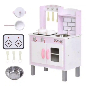 HOMCOM Cozinha  de brinquedo para crianças acima de 3 anos brinquedo educativo com espaço de armazenamento acessórios incluídos  som 55x 30x 80cm rosa