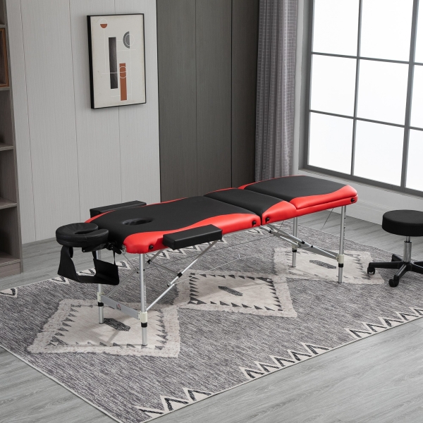 HOMCOM Marquesa de Massagem Dobrável e Portátil com Altura Ajustável Apoio para a Cabeça e Apoio para os Braços 215x60x61-84 cm Preto e Vermelho - Image 2