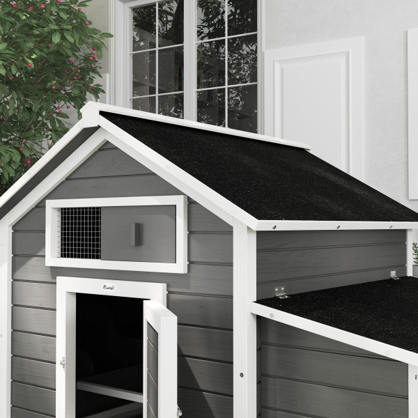 PawHut Galinheiro para Exterior 150x100x96,5 cm Galinheiro de Madeira com 2 Ninhos Bandeja Amovível Cinza e Branco - Image 9